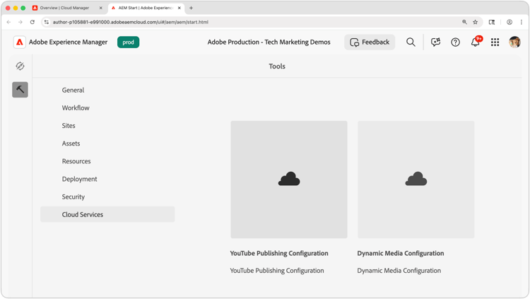 Captura de tela da configuração Abrir Dynamic Media no Autor do AEM
