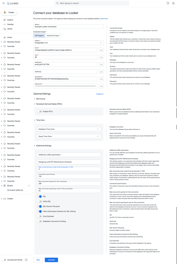 Looker Connect to database