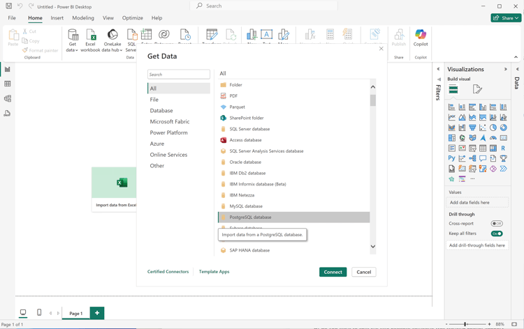 PowerBI PostgreSQL-databas
