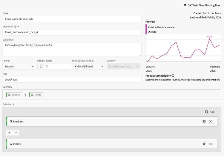 Beräknad måttdefinition för autentiseringsfrekvens för e-post