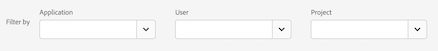 Skärmbild av filteralternativen som visar fälten Program, Användare och Projekt.
