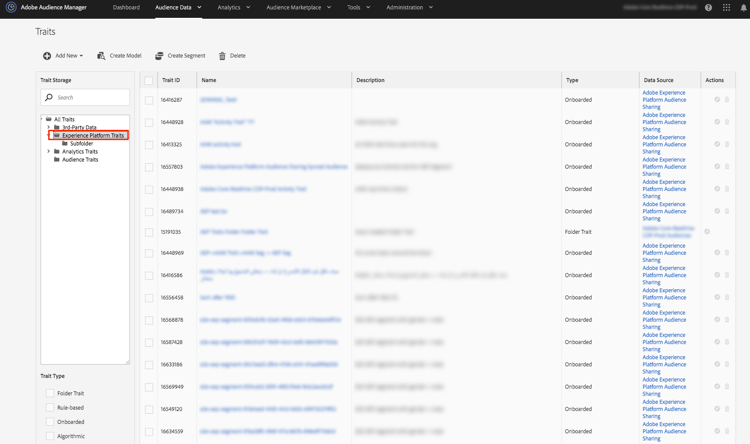 Traits from Experience Platform dashboard