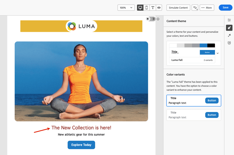 Olåst textkomponent med anpassad röd textfärg på vit bakgrund