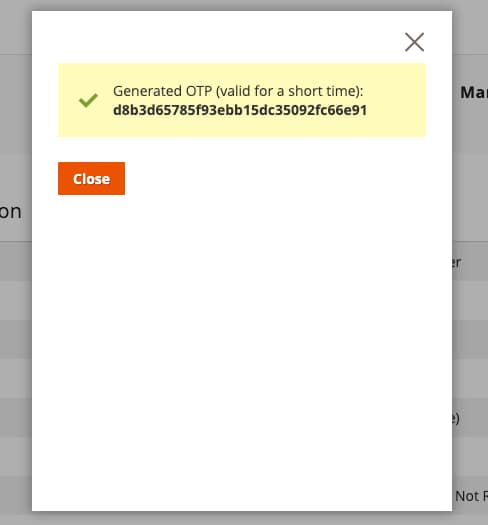 Genererad OTC visas i modal