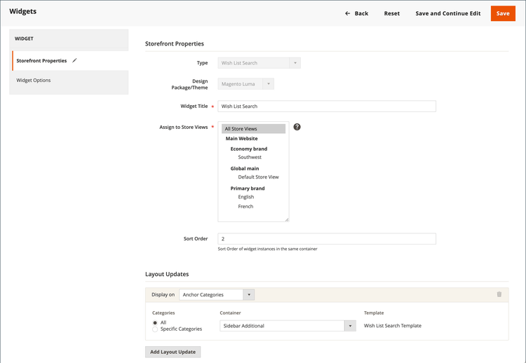 Sökwidget för önskad lista - layout