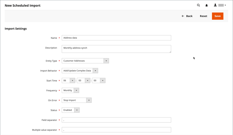 Dataimport - schemalagda importinställningar