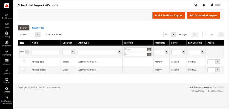 Schemalagd import/export av data