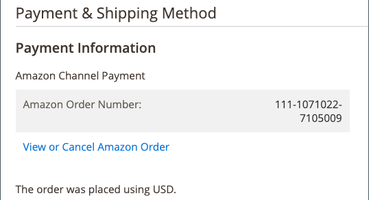 Amazon beställningsinformation i Commerce-beställningen