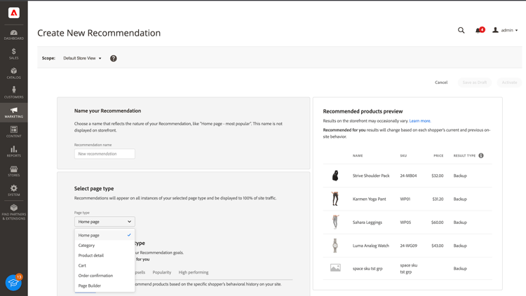 Rekommendationsnamn och -sida