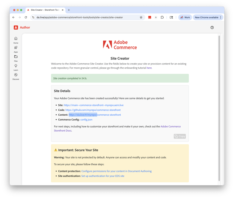 Storefront setup complete