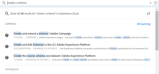 Enhetlig sökning i hjälpen för Experience Cloud