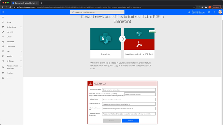 Skärmbild av inloggningsuppgifterna för PDF Tools