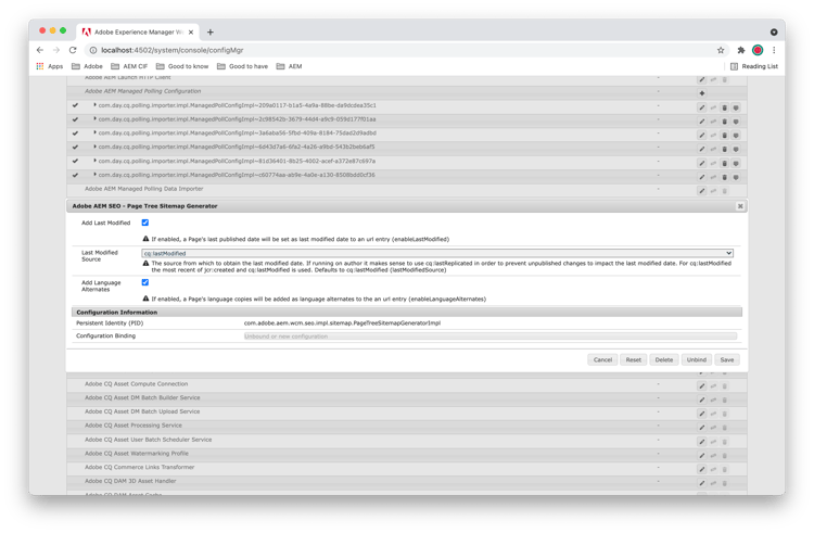 Adobe AEM SEO - Konfiguration av platskarta för sidträd