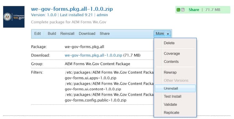 Avinstallera WebGov-paket