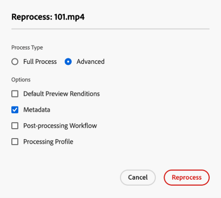 Avancerad bearbetning av Assets-alternativ