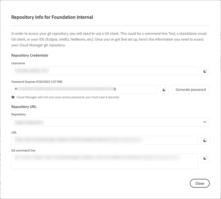 Kopiera lösenord i dialogrutan Databasinformation