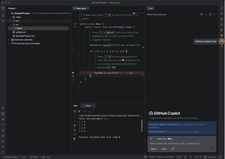 JetBrains IDE med GitHub Copilot Chat öppen.