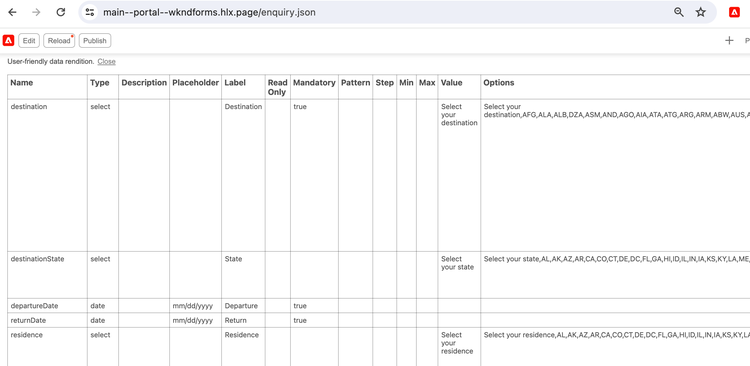 Forms Preview JSON-format