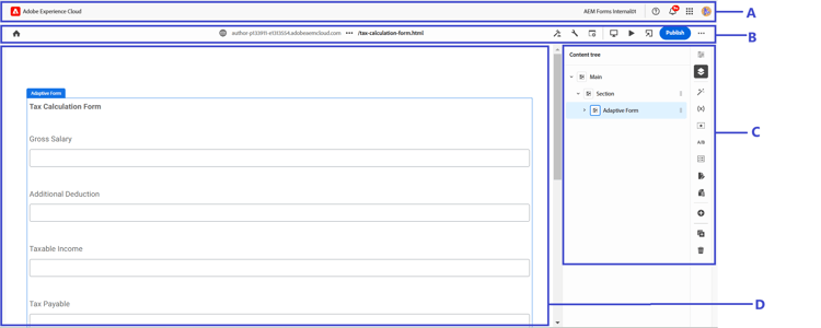 Gränssnittslayout för Universal Editor