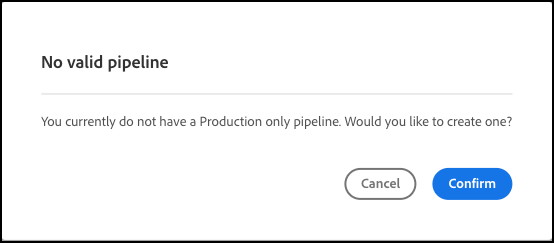 Befordra bygge - Ingen giltig pipeline-dialogruta