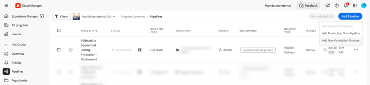 Skapar en pipeline enbart för produkt/scen