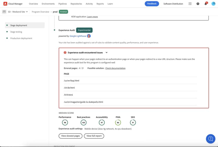 Problem som påträffades av Experience Audit