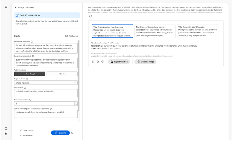 Exportera för att generera variationer i innehållsfragment