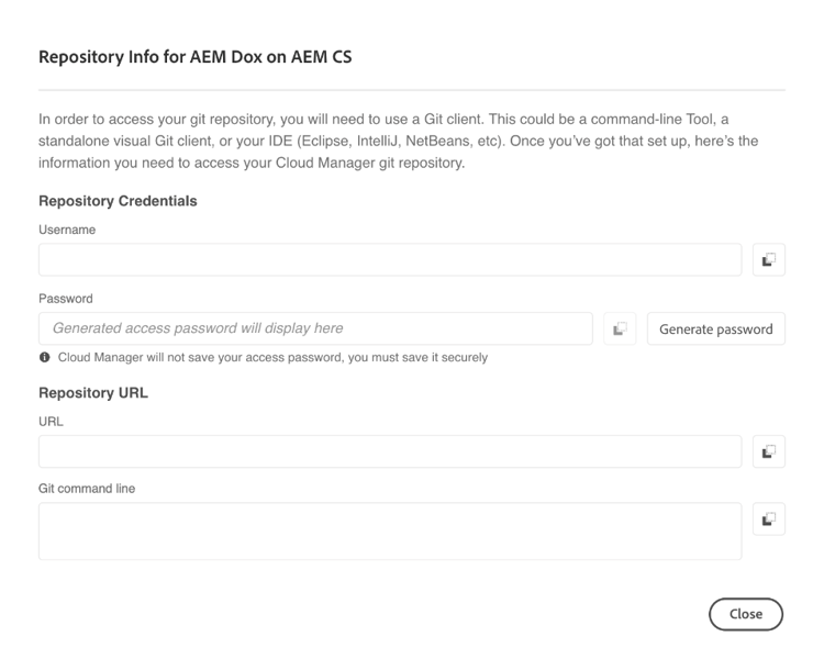Välj Åtkomst till repo-information