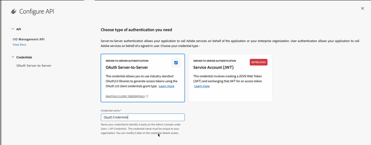 Autentiseringsuppgiftsruta för OAuth i konfigurations-API
