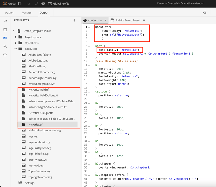 Teckensnittet i PDF mallens formatmall