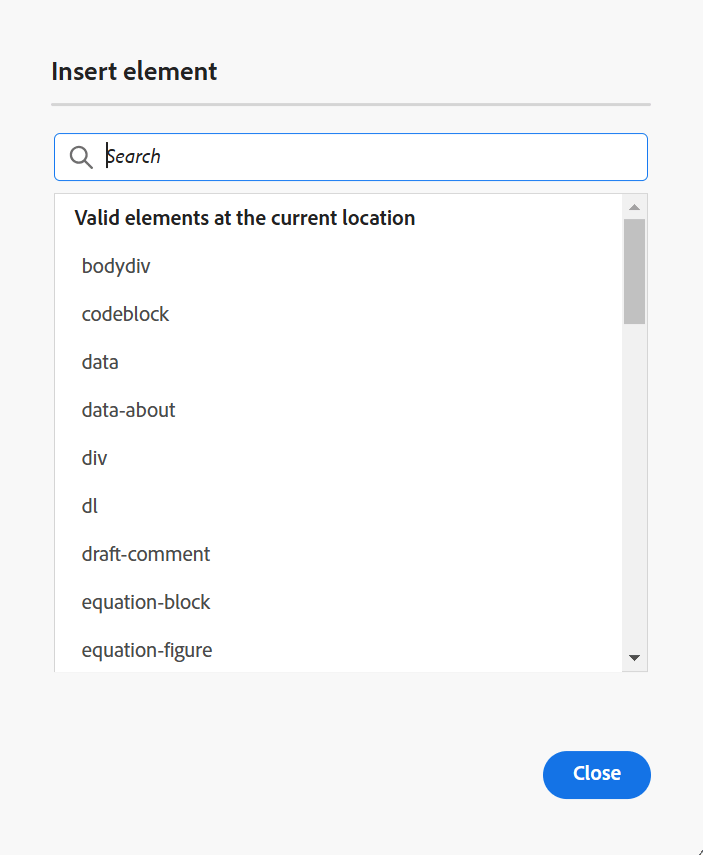 Dialogrutan Infoga element