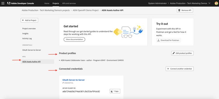 Autentiseringsuppgifter och produktprofil