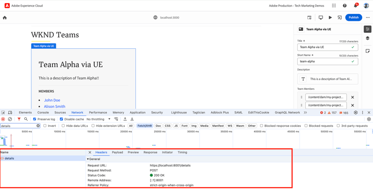 Universal Editor - WKND Teams Team editable