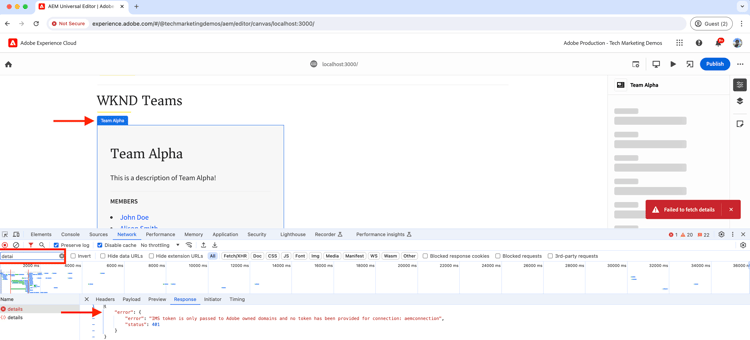 Universal Editor - WKND Teams Team editable