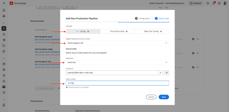 Dialogrutan Cloud Manager Config Pipeline