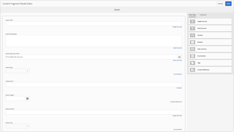 Modell för händelseinnehållsfragment