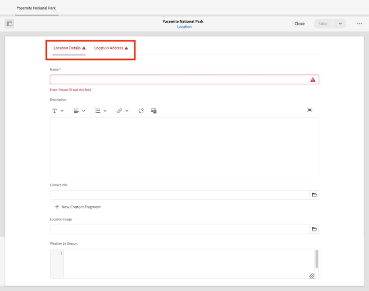 Platshållare för flikar
