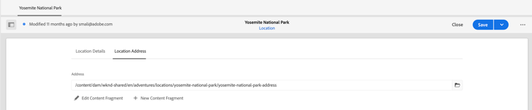 Fliken Platsadress har slutförts
