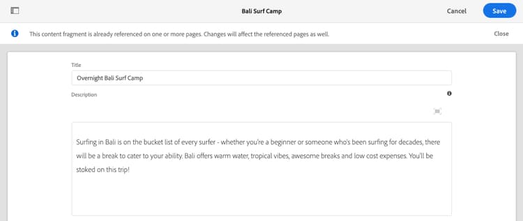 Ändra innehållsfragment
