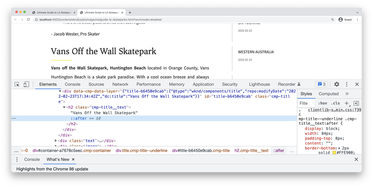 Understrykningsformat visas på webbpaketets dev-server