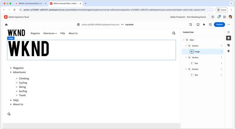 Författarhuvudblock i Universal Editor
