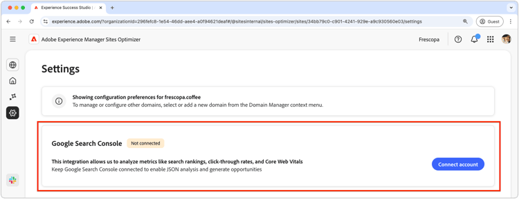 Webbplatsoptimeringsinställningar för Google Search Console