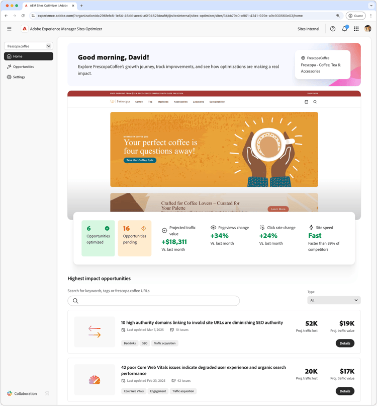Sites Optimizer home