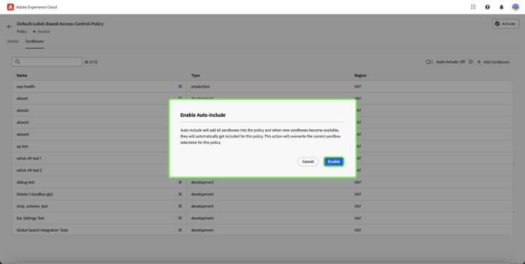 Markering av Enable i dialogrutan Enable Auto-include.