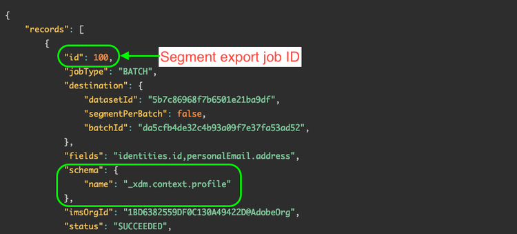 målgruppens exportjobb-ID