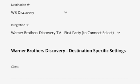 Experience Platform UI-bild som visar identifierare som stöds för WB Discovery-målet.