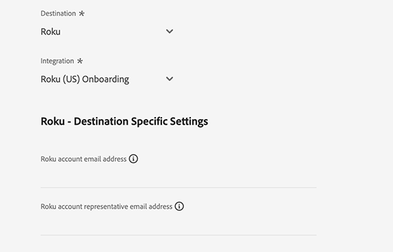 Experience Platform UI-bild som visar de identifierare som stöds för Roku-målet.