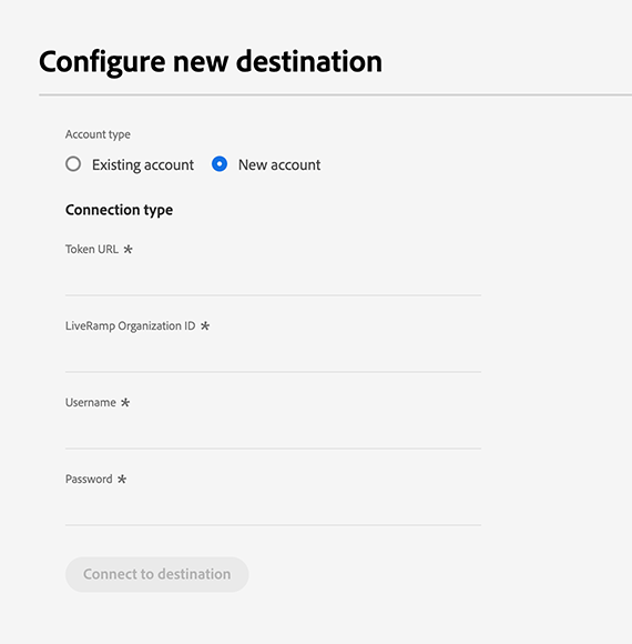 Experience Platform-gränssnittsbild visar målanslutningsskärmen.l