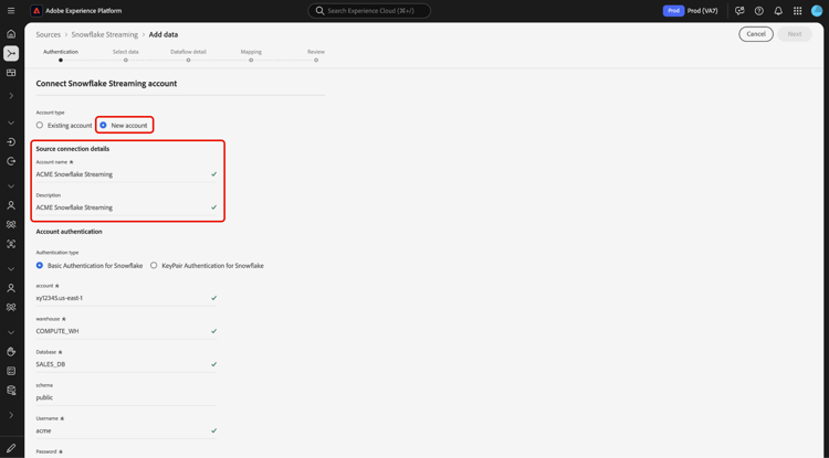 Det nya gränssnittet för att skapa konton i källarbetsflödet.