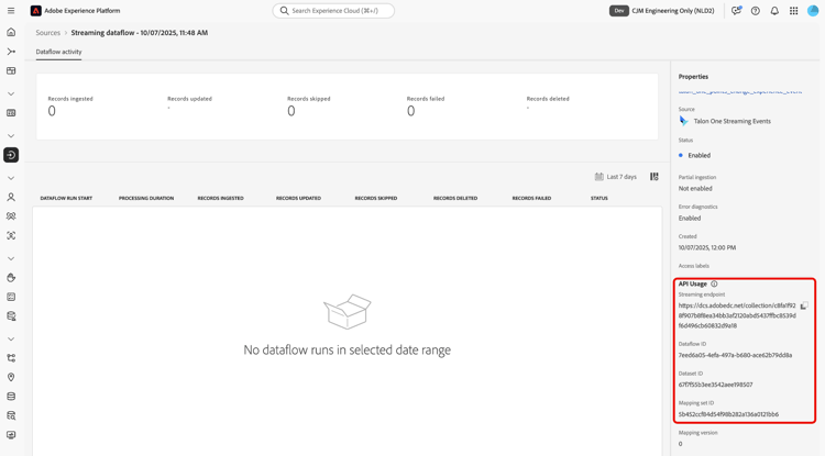 URL:en för direktuppspelningsslutpunkten.